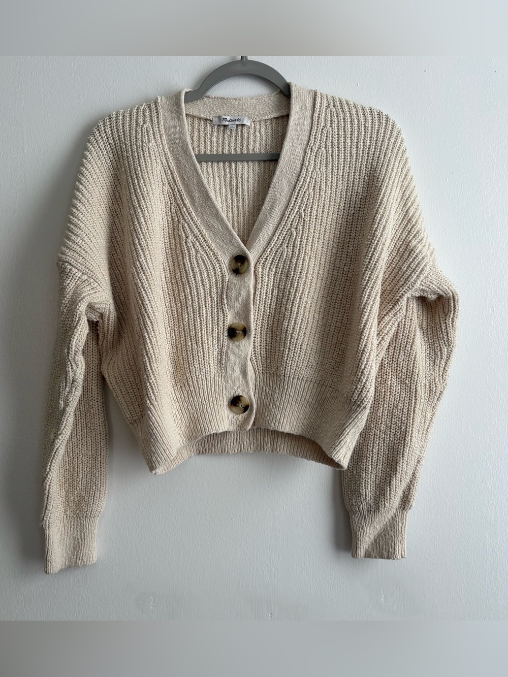 Madewell Cream V-Neck Button Front Cotton Cardigan Sweater Women’s L Cottage